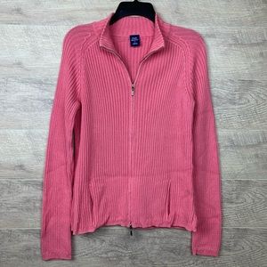 High Sierra Pink Ribbed Knit Double Zipper Sweater